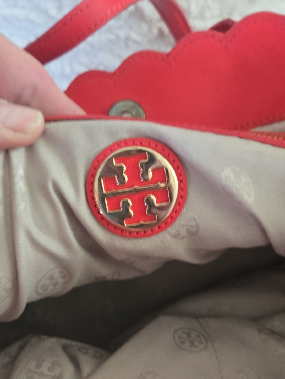 Tory Burch Coral Red LaserCut Tote Bag. EUC - Picture 8 of 11